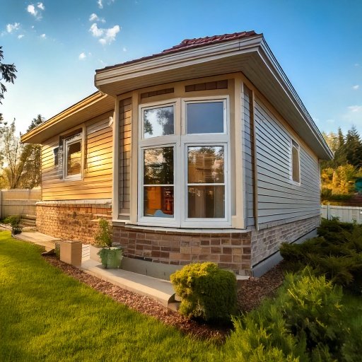 Single-story residential home with beige siding, stone accents, and large front windows, surrounded by a green lawn in daylight.